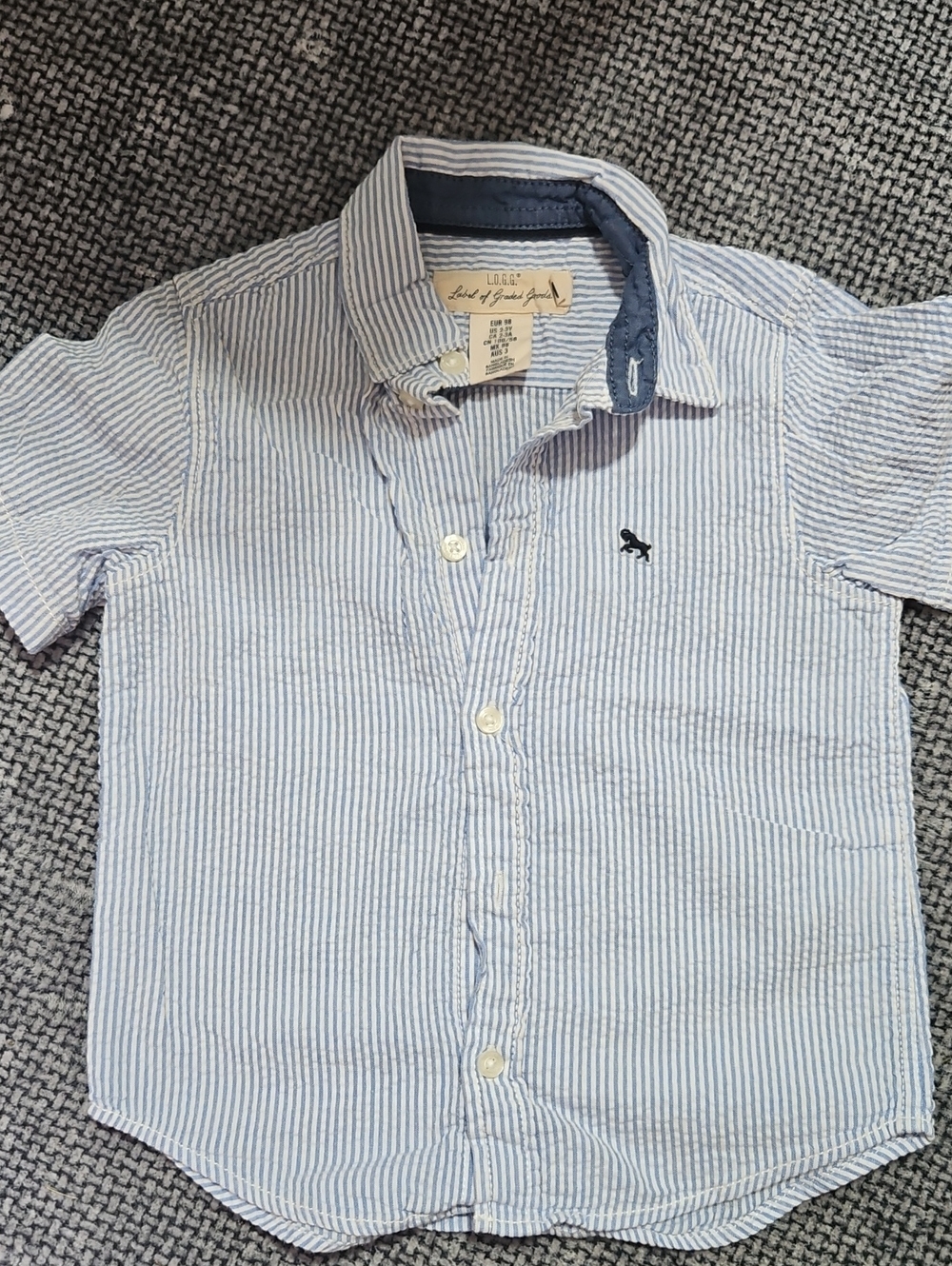 Light Blue Striped Kid's Button-Up Shirt - Casual Short Sleeve